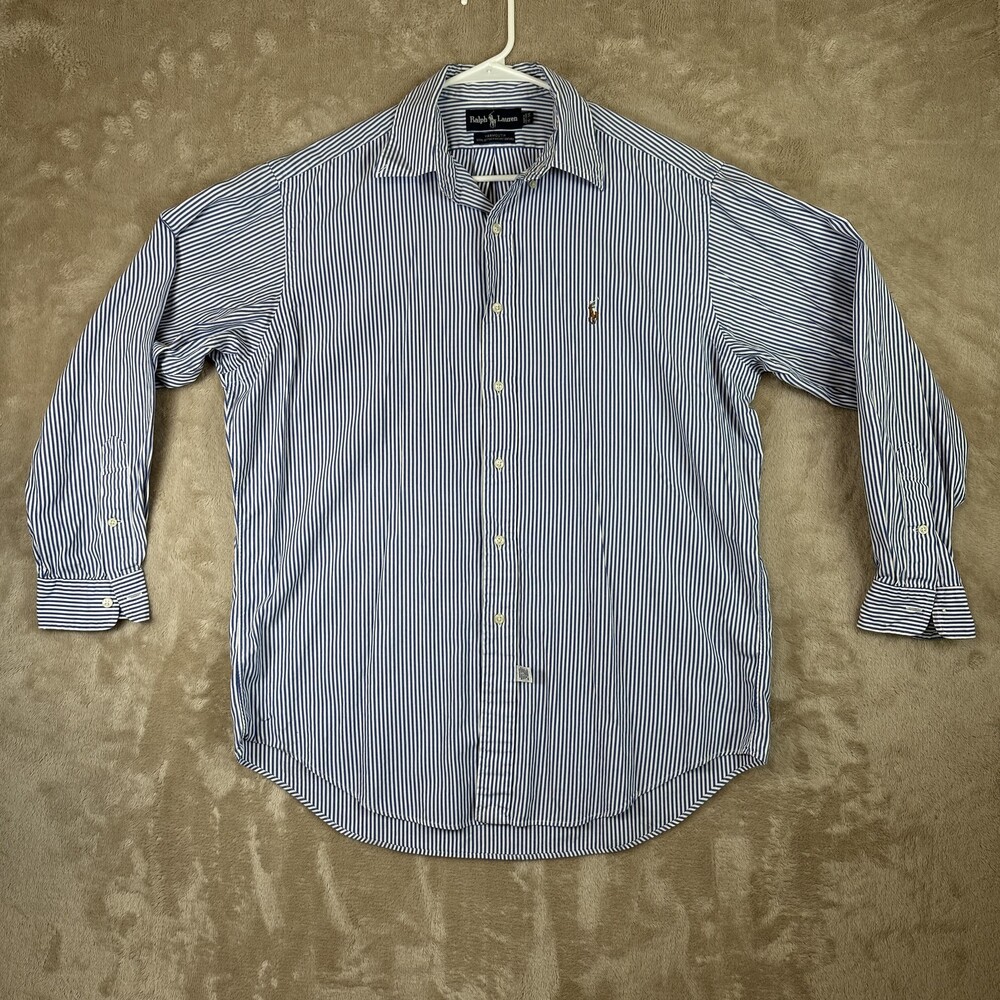 Vintage Ralph Lauren Dress Shirt Mens 16 Blue Stripe Yarmouth Oxford Pony 90s